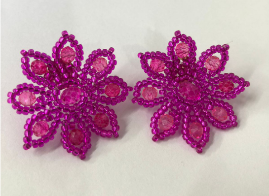 Aretes Flor Tropical Fucsia