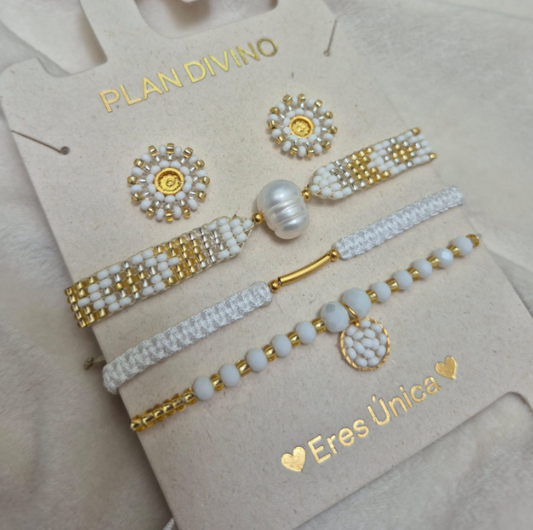 SET DE PULSERAS PERLA DORADA